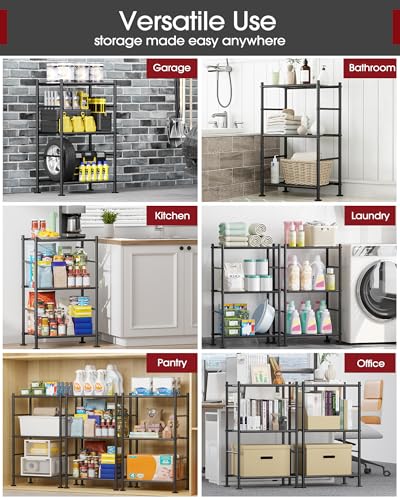 Sakugi 3-Tier Metal Storage Shelves Black 18x12x30-inch Adjustable Feet