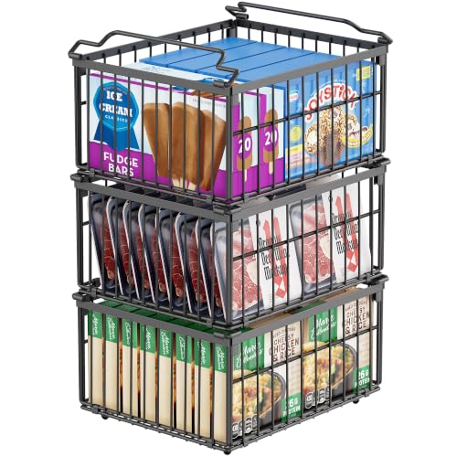 MSERCUOR Black 3-Pack Large Freezer Organizer Bins for 5-10 Cu Ft Chest Freezer