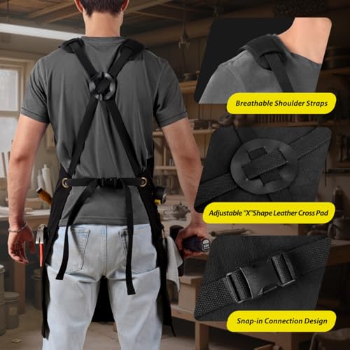 ROTANET Woodworking Apron for Men, Canvas Work Aprons Waterproof Heavy Duty Tool Pockets for Shop Carpenter Woodworkers Gifts