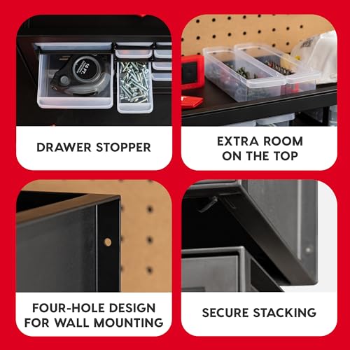 IRIS 26-Drawer Parts & Hardware Cabinet with 11x6x5 Stackable Open Front Storage Bins – Black, 8-pack
