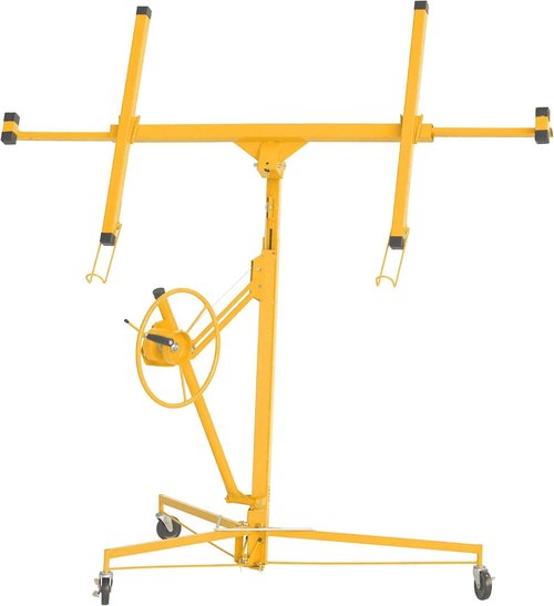 Elevon 11FT Drywall Lift Panel Hoist Jack Lifter, 150LBS Heavy Duty Sheetrock Lift, Rolling Caster Wheels, Lockable Construction Tools, Adjustable Telescopic Arm, Yellow