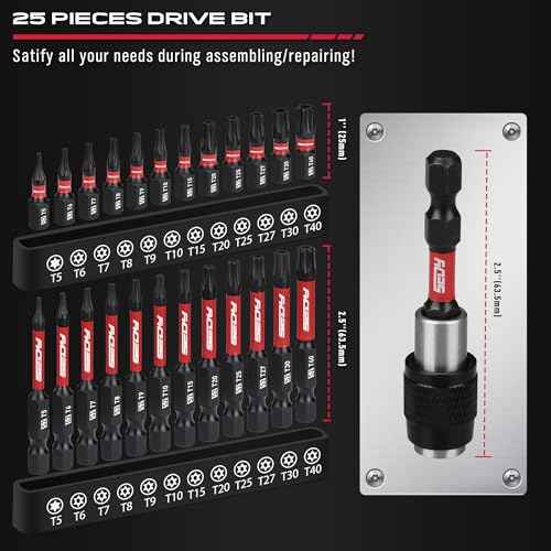25-Piece Torx Bit Set, 1''&2.5'' Security Tamper Proof Torx Impact Screwdriver Bits, T5-T40 CNC Machined Magnetic Tips, S2 Steel Star Bit, High Torque Strength Precision Tools with Storage Box