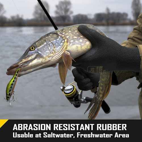 COOLJOB A3 Cut Resistant Fishing Gloves for Men, Touchscreen Safety Work Gloves with Grip Nitrile, Knife Proof Anti-slip Dexterous Rubber Gloves for Glass Handling Wood Carving, Black, Large, 1 Pair