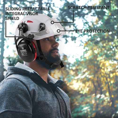 Safety Helmet Hard Hat with Visor, Lightweight Vented Work Helmet, 6-Point Adjustable Ratchet Suspension Hardhat for Industrial and Construction