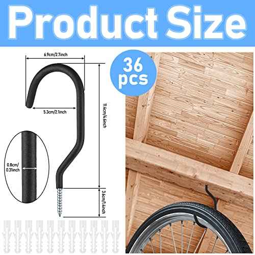 Amyhill 36 Pcs Bike Hooks for Wall Heavy Duty Bicycle Hooks for Hanging Bicycle Garage Storage Hanging Screw in Bike Storage Hanger