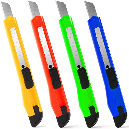 TIFICAL 4 Pack Retractable Utility Knives - 9mm Snap-Off Box Cutters for Office & Home