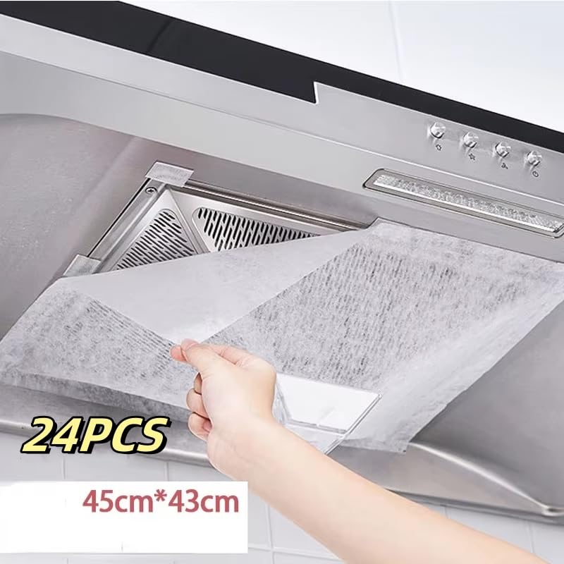 LBGWOEC 24Pcs 43x45cm Range Hood Filter Sheets - Nonwoven Flame-Retardant Oil Filtration