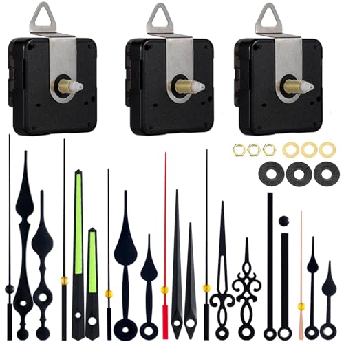3 Pack Silent Quartz Clock Movements with 7 Hands Replacement Kit - EMOON