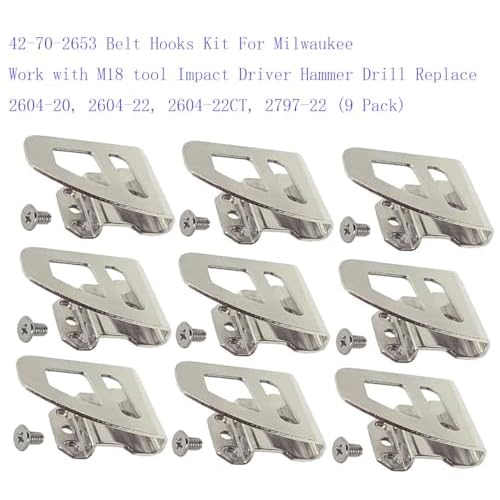 42-70-2653 Belt Hooks Kit For with M18 tool Impact Driver Hammer Drill Replace 2604-20, 2604-22, 2604-22CT, 2797-22 (9 Pack)