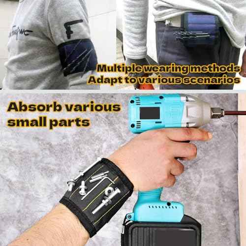 Magnetic Wristband for Tools, Father, Colleague, Built-in 15 Magnets, Adjustable Size, Suitable for Fixing with Screws, Nails and Wrenches (2)