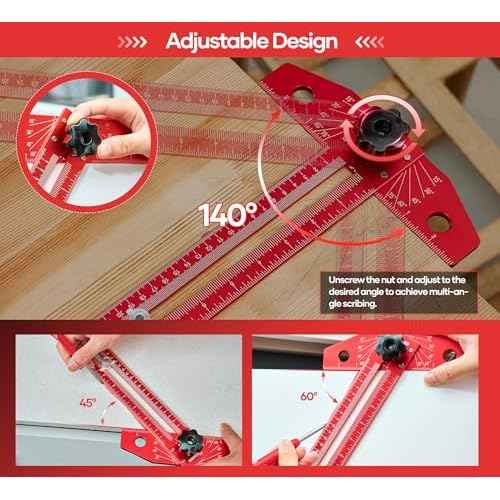 Saker Woodworking Scriber Marking Line Ruler, Adjustable Aluminum Alloy Sliding T-Square Ruler,Precision Line Drawing aid Ruler with Angle Adjustment Scale