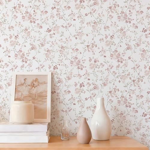 Fiula Peel and Stick Nursery Wallpaper Pink Cherry Blossom 17.3 x 78.7 inches Waterproof