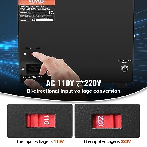 VEVOR 5000W Voltage Converter Transformer Step Up/Down 220V-110V