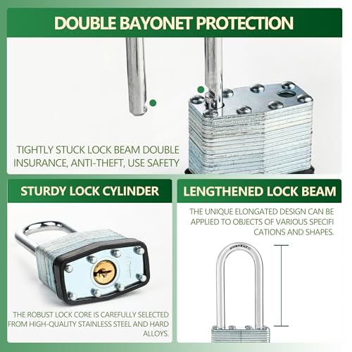 6 Keyed Alike Padlocks with 12 Keys, 40mm Heavy-Duty Padlocks with Same Keys Long Shackle Durable Hardened Steel for Gate Fence Toolbox School Gym(1.7 * 3.7inch)