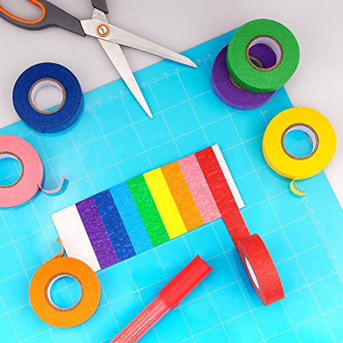 Hutou Bright Rainbow Colored Masking Tape - 8 Rolls, 0.6 Inch x 16 Yard, Waterproof & Removable