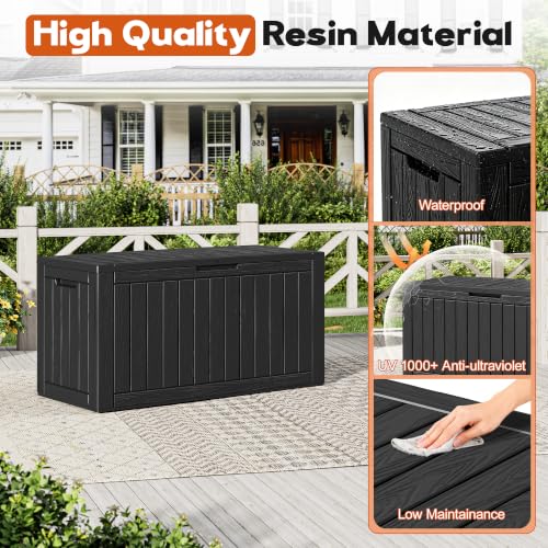 NBYSGO Striped Black Waterproof 120 Gallon Resin Deck Storage Box with Seat