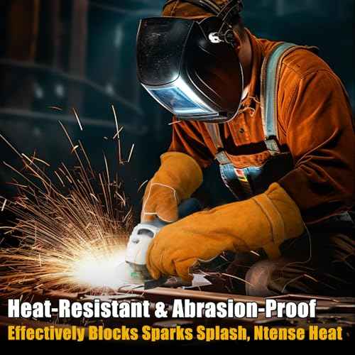 16 Inch Leather Welding Gloves Fire Heat Resistant for Men & Women in Mig Tig Stick Welding or Wood Stove, X-Large