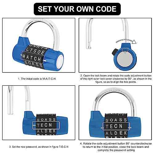 Gym Locker Lock 5 Letter Word Lock Safety Padlock Combination Lock for School Gym Locker,Sports Locker,Fence,Toolbox,Case,Hasp Storage (1, Blue)