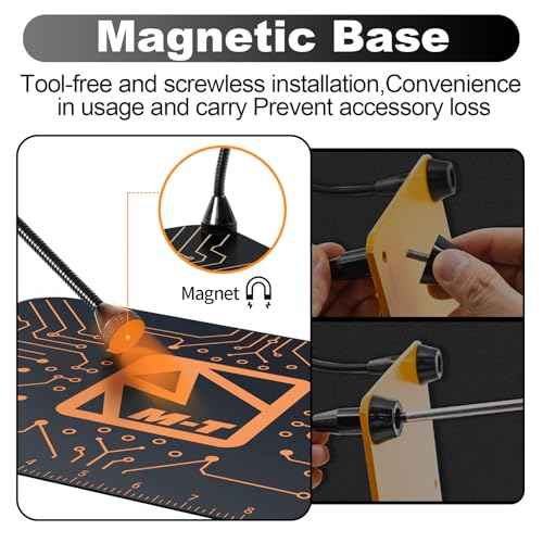 M-T Helping Hands Soldering Station, Magnetic Third Hand Tool PCB Holder with 5X Magnifying Glass 13x9 IN Non-Slip Steel Weighted Base 4 Arms for Electronic Repair Soldering Jewelry Crafts and Welding