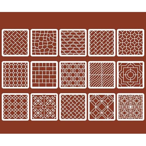 Brick Stencil Set for Crafts (15 Pack, 8x8 Inch), Street Cobblestone & Garden Sidewalk Patterns, Reusable Texture Stencils for Wood, Fabric, Furniture, Terracotta Mosaic & Geometric Floral Tile Design