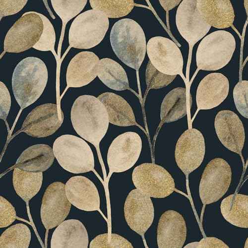 Gold Leaf Vintage Peel and Stick Wallpaper Black Wall D?cor Floral Contact Paper Removable Vinyl Retro Renter Friendly for Bedroom 17.7in x 6.6ft