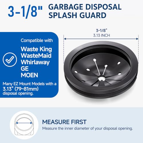 CLEESINK 3-1/8 Inch Black Splash Guard Collar for Garbage Disposals - Food Waste Disposer Parts, 1 Pack