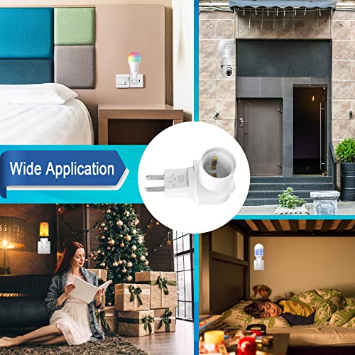 MIKWOAB 2 Pack White Outlet to Socket Adapter with 360° Rotatable E26/E27 Light Socket and On/Off Switch - Light Socket Version