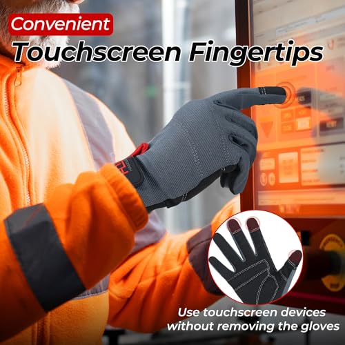 HANDLANDY Grey Large Work Gloves for Men & Women Touch Screen Gardening & Yard Work