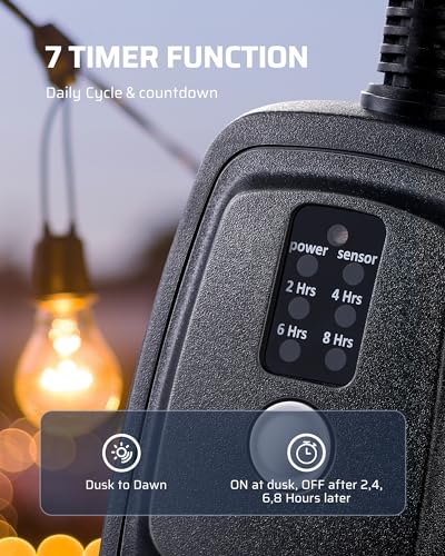 Outdoor Timer with Photocell & Remote Control, 100FT RF Range, Waterproof