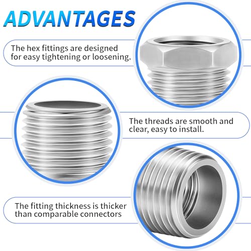 ChillWaves 3/4" NPT Male to 1/2" NPT Female Stainless Steel Pipe Fitting Reducer Hex Bushing (6-Pack)