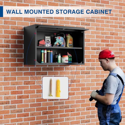 Fesbos 15.7" x 31.5" x 21.6" Black Metal Wall Cabinet with Locking Door, 0.6mm Steel, 120 lb Shelves