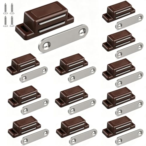 QEDT Brown Magnetic Cabinet Door Latch Pack of 12 - Strong & Durable