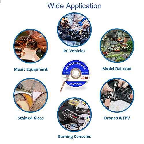 Solder Wick Braid with Flux Super 5ft Length 1mm Width Desoldering Wick Braid Remover Tool Solder Sucker 2 piece No-Clean Soldering Wick Wire Roll and Disassemble Electrical Components