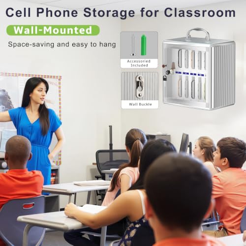 Loghot Silver Aluminum Cell Phone Lock Box with 12 Slots & Keys