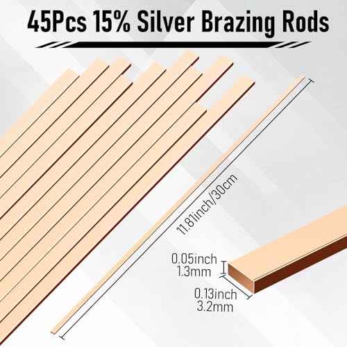 45 Sticks Brazing Rods, 15% silver solder, Flat Phos welding copper rod Industry 0.05" x 0.13" x 12" Aws Bcup-5 for Hvac Air Conditioners, Refrigerators, Cold Storage Equipment