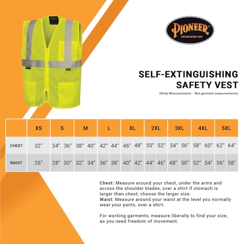 Pioneer Hi Vis Self-Extinguishing FR Safety Vest for Men & Women - Flame Resistant Mesh with Reflective Tape - Class 2