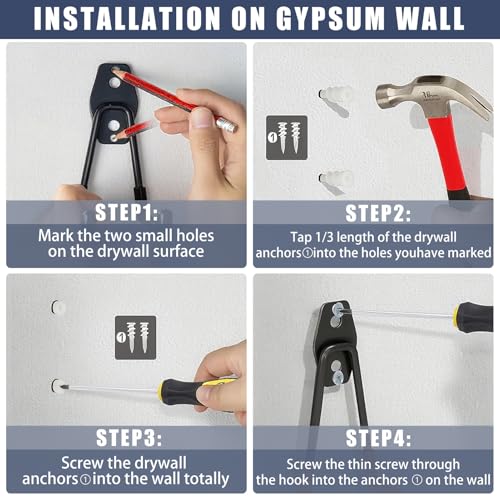Black Heavy Duty Garage Storage Hooks 16 Pack - Wall Mount Organizer, Steel & Non-Slip Coated
