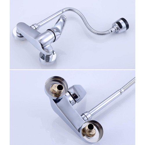 wall mount faucet Chrome-plated, wall-mounted multi-function, kitchen, sink, balcony laundry pool, hot and cold mixing valve, in-wall installation, faucet-Curved moon rotating tube(Curved moon rotatin