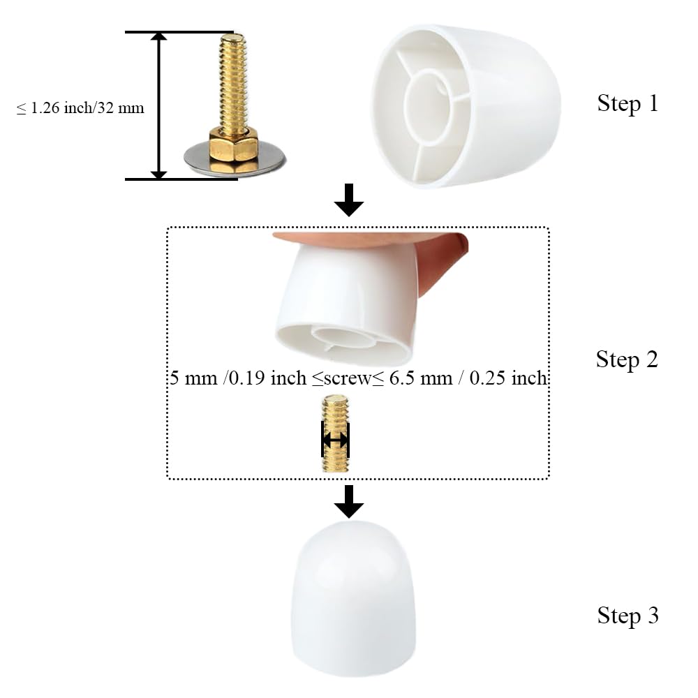 Toilet Bolt Caps Toilet Bolt Covers Toilets Screw Cover Caps Decorative 4 Pieces 1.26 Inch Height Avoid The Hassle of Trimming Bolts fit a lot of Model Toilets White Plastic Ckyleole