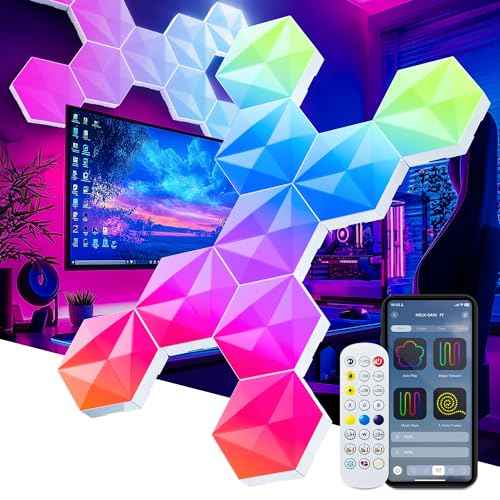10 Pack Smart Hexagon Light Panels, 55mm RGBIC Color Changing with App & Remote, Music Sync for Gaming Room/Party Decor