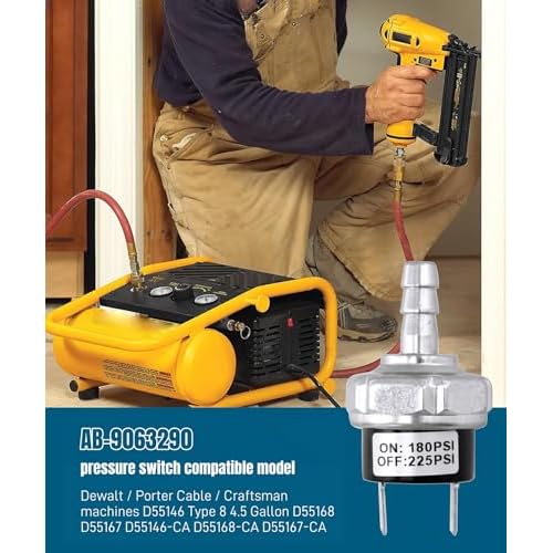 180-225 PSI Air Compressor Micro Pressure Power Switch fit for Dewalt Porter Cable Craftsman Machines,AB-9063290 Air Compressor Parts Replacement D55146 D55168 D55167 D55146-CA D55168-CA D55167-CA
