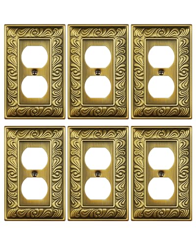 Treewell 6-Pack Antique Brass Paisley Pattern Metal Outlet Cover Plates - Double Duplex Switch Plate