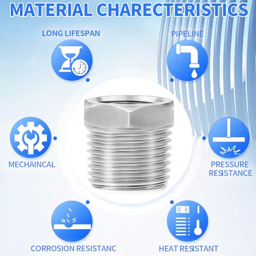 ChillWaves 3/4" NPT Male to 1/2" NPT Female Stainless Steel Pipe Fitting Reducer Hex Bushing (6-Pack)
