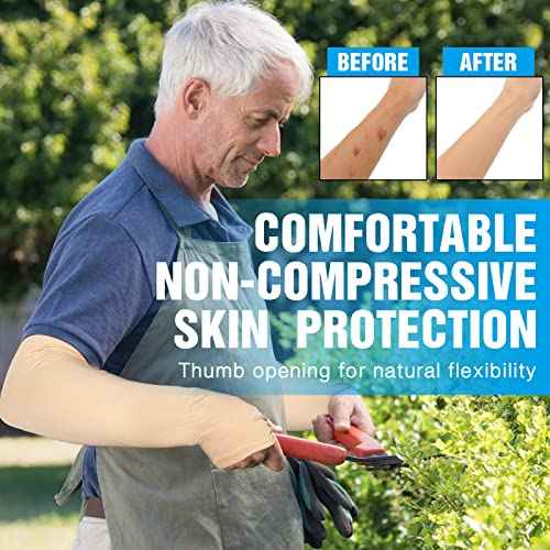 Janmercy 4 Pairs Protective Arm Sleeve for Thin Skin Elderly Skin Protector Sleeve Bruising Abrasions Arm Protection Sleeve(Nude)