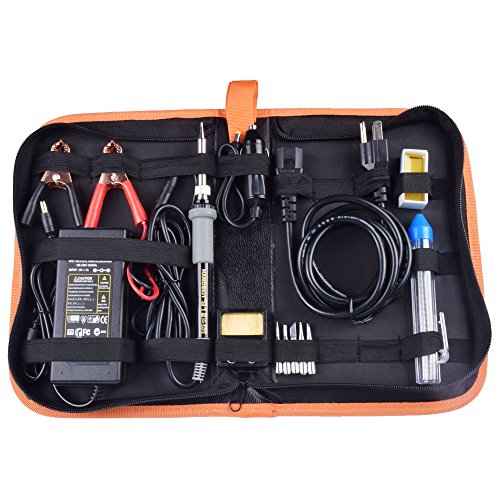 Soldering Iron, Soldering Iron Kit, 35W Adjustable Temperature Welding Tool, 5pcs Solder Soldering Iron Tip, with Car Battery Charger, AC/DC Adapter 110-240V/12V 3A, PU Carry Bag