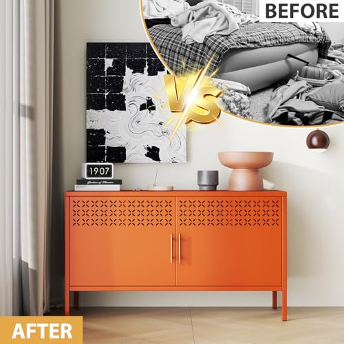 Metal Locker Cabinet with Adjustable Shelf & Magnetic Lock - Office & Home Storage, Orange
