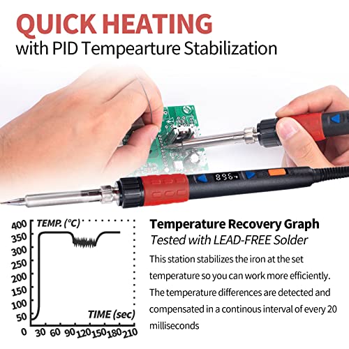 YIHUA 928D-III Soldering Iron,110W High Power, Fully Digital Display ¡ÆF /¡ÆC- Temperature Control Soldering Tool, Accurate 194~896¡ÆF, with ON/OFF Switch, Iron Tip, Brass Wool, Automatic Sleep Mode