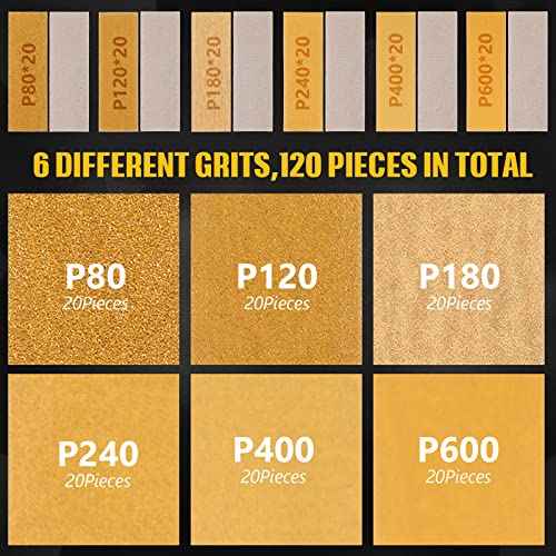 Micro Sander Kit 3.5"x1" Mini Sander for Small Projects Micro Detail Handle Sanding Tools 120 Sheet Sandpaper for Wood DIY Handicrafts Polishing Sanding (P80/P120/P180/P240/P400/P600)
