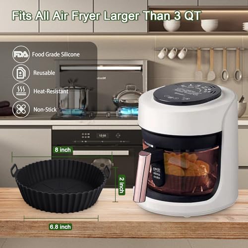 Komzon 3Pcs 8 inch Air Fryer Silicone Liners - Green Blue Grey, Reusable Basket Mat
