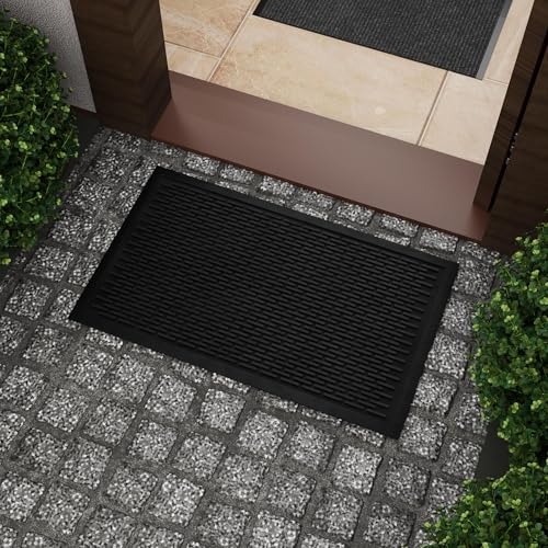 Ottomanson Waterproof Rubber Doormat - Heavy-Duty Non-Slip Entry Rug 18x30 in Black
